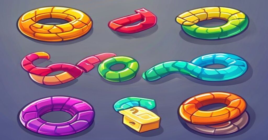 Collage of cartoon skill game icons floating around a smartphone