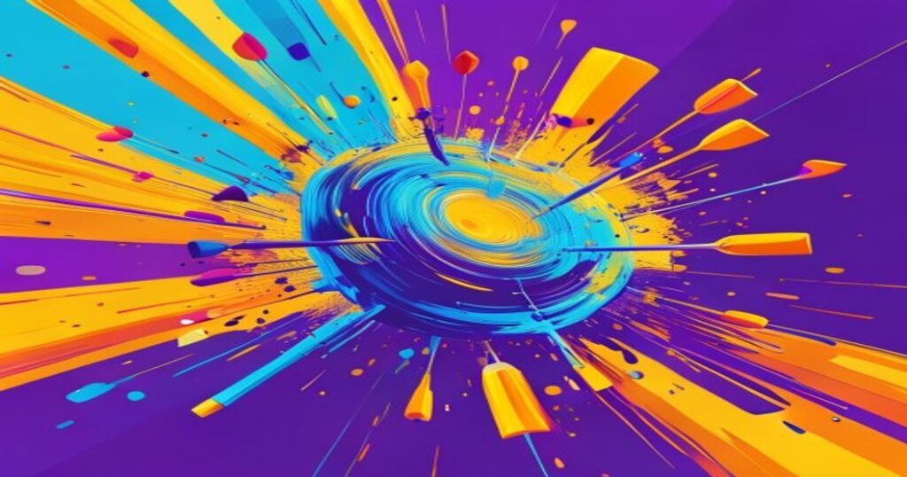 Spinning core with darts sticking out illustrating Coreball gameplay